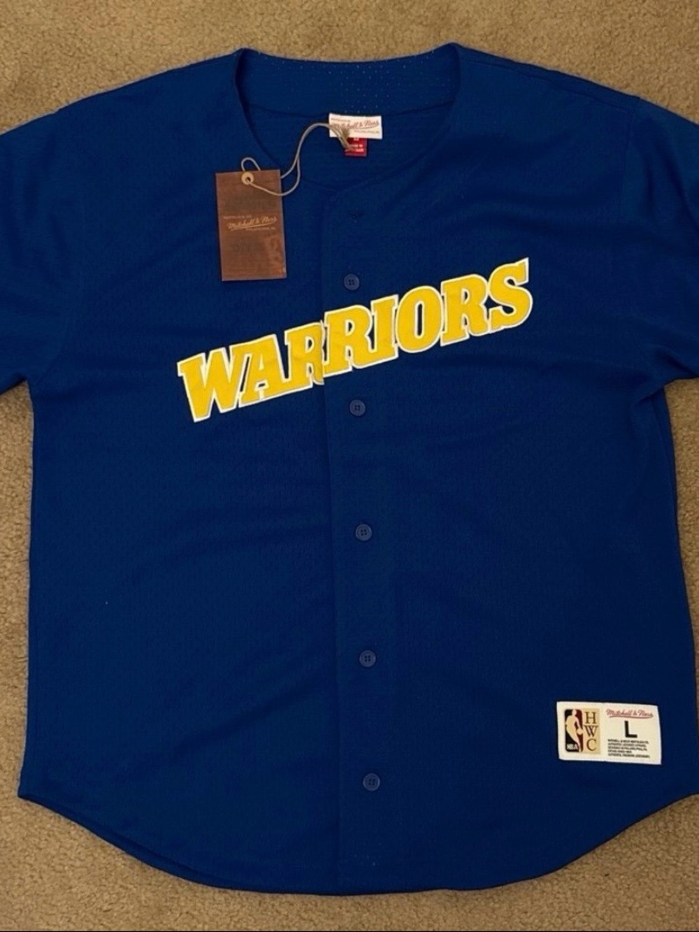 Mitchell & Ness Blue and Yellow Warriors Button-Up Jersey